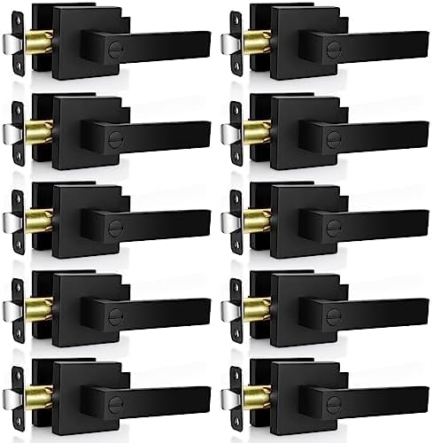 Estmoon 5 Pack Matte Black Door Handles Interior Door Knobs, Home Improvement Keyless Privacy Door Lock, Heavy Duty Zinc Alloy 2.07 lb Door Leverset for Bedrooms Bathrooms