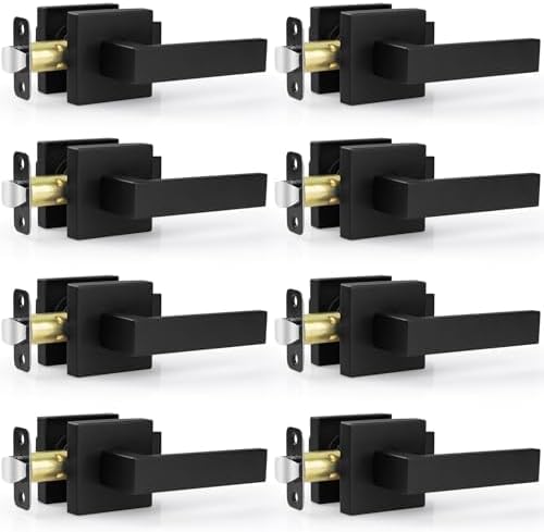 Estmoon 5 Pack Matte Black Door Handles Interior Door Knobs, Home Improvement Keyless Privacy Door Lock, Heavy Duty Zinc Alloy 2.07 lb Door Leverset for Bedrooms Bathrooms
