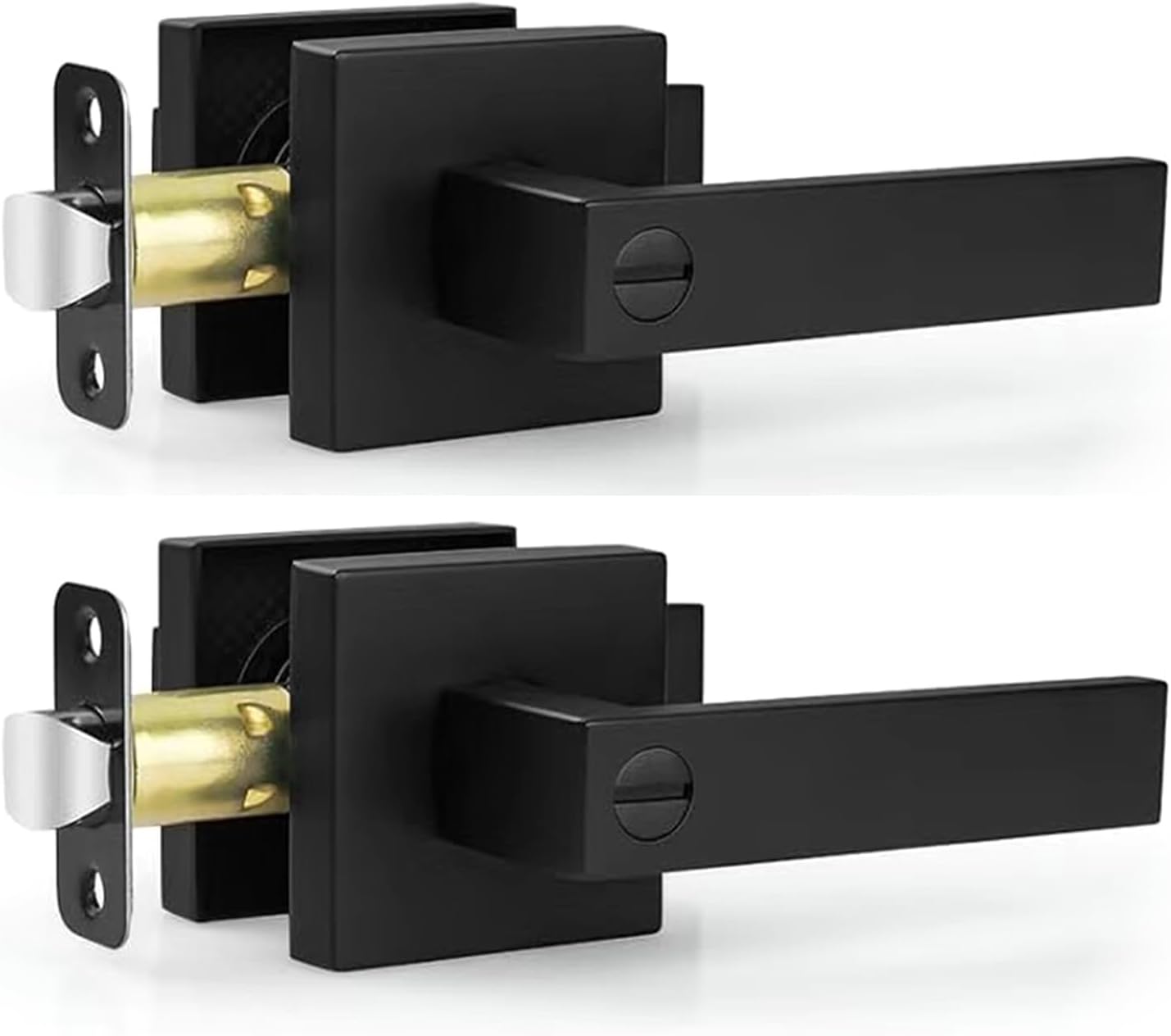 Estmoon 5 Pack Matte Black Door Handles Interior Door Knobs, Home Improvement Keyless Privacy Door Lock, Heavy Duty Zinc Alloy 2.07 lb Door Leverset for Bedrooms Bathrooms