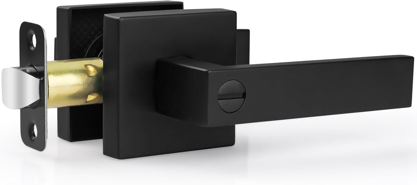 Estmoon 5 Pack Matte Black Door Handles Interior Door Knobs, Home Improvement Keyless Privacy Door Lock, Heavy Duty Zinc Alloy 2.07 lb Door Leverset for Bedrooms Bathrooms
