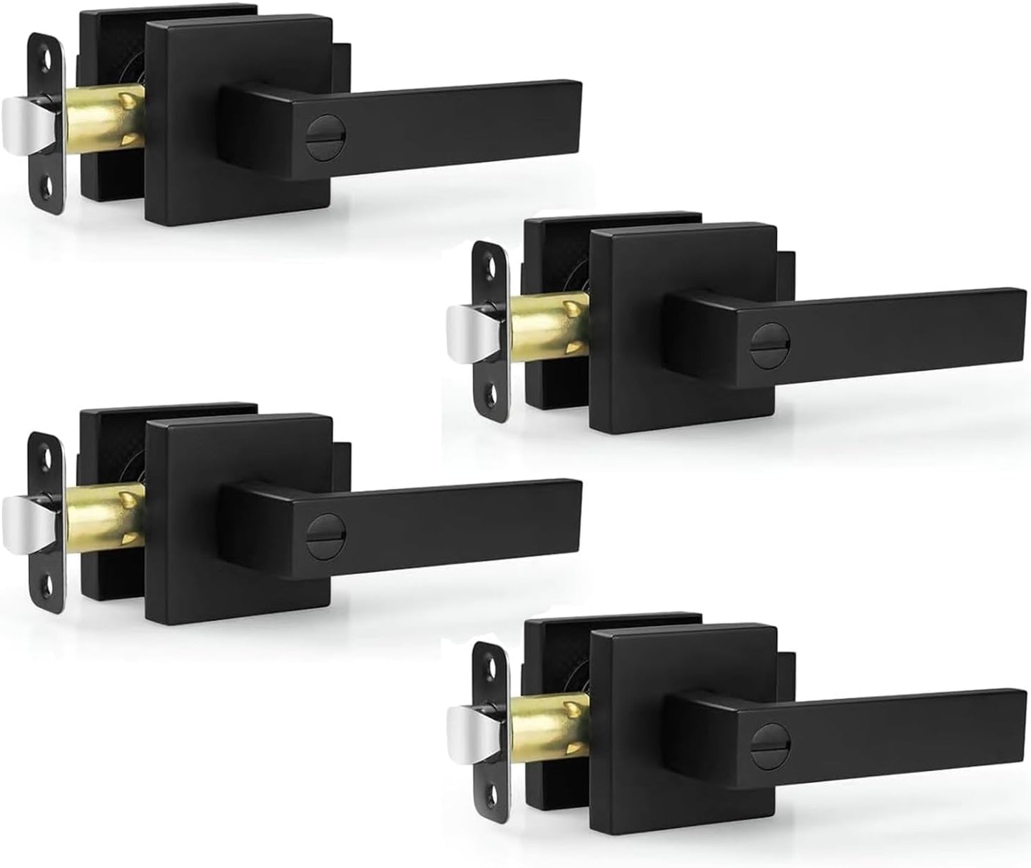 Estmoon 5 Pack Matte Black Door Handles Interior Door Knobs, Home Improvement Keyless Privacy Door Lock, Heavy Duty Zinc Alloy 2.07 lb Door Leverset for Bedrooms Bathrooms