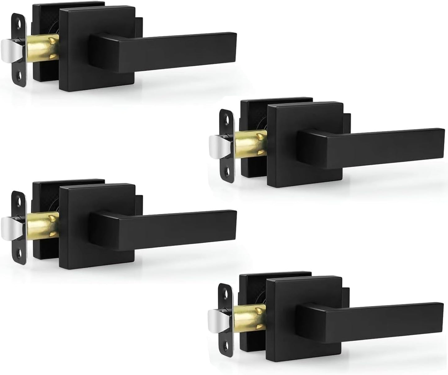 Estmoon 5 Pack Matte Black Door Handles Interior Door Knobs, Home Improvement Keyless Privacy Door Lock, Heavy Duty Zinc Alloy 2.07 lb Door Leverset for Bedrooms Bathrooms