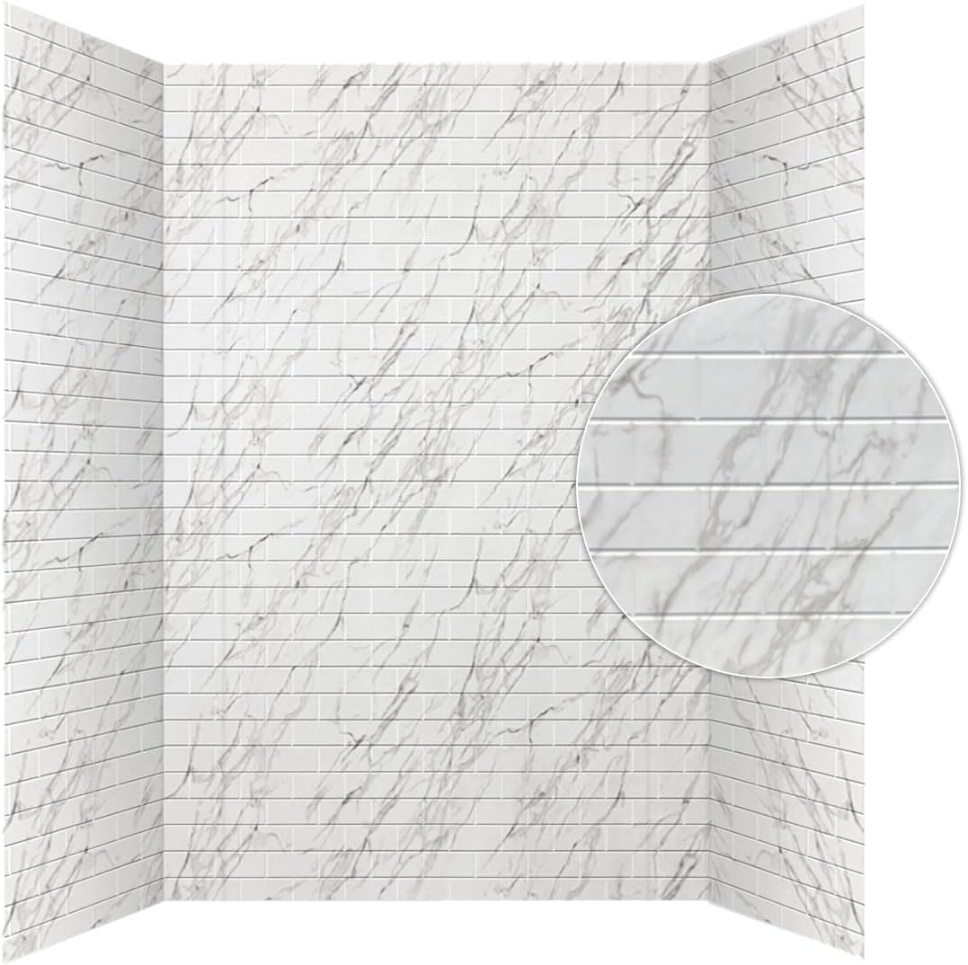 From Plain To Beautiful In Hours 133-WT-SUB-KIT Subway Tub and Shower Wall Panels Surround, Gloss White, 96 Square Feet