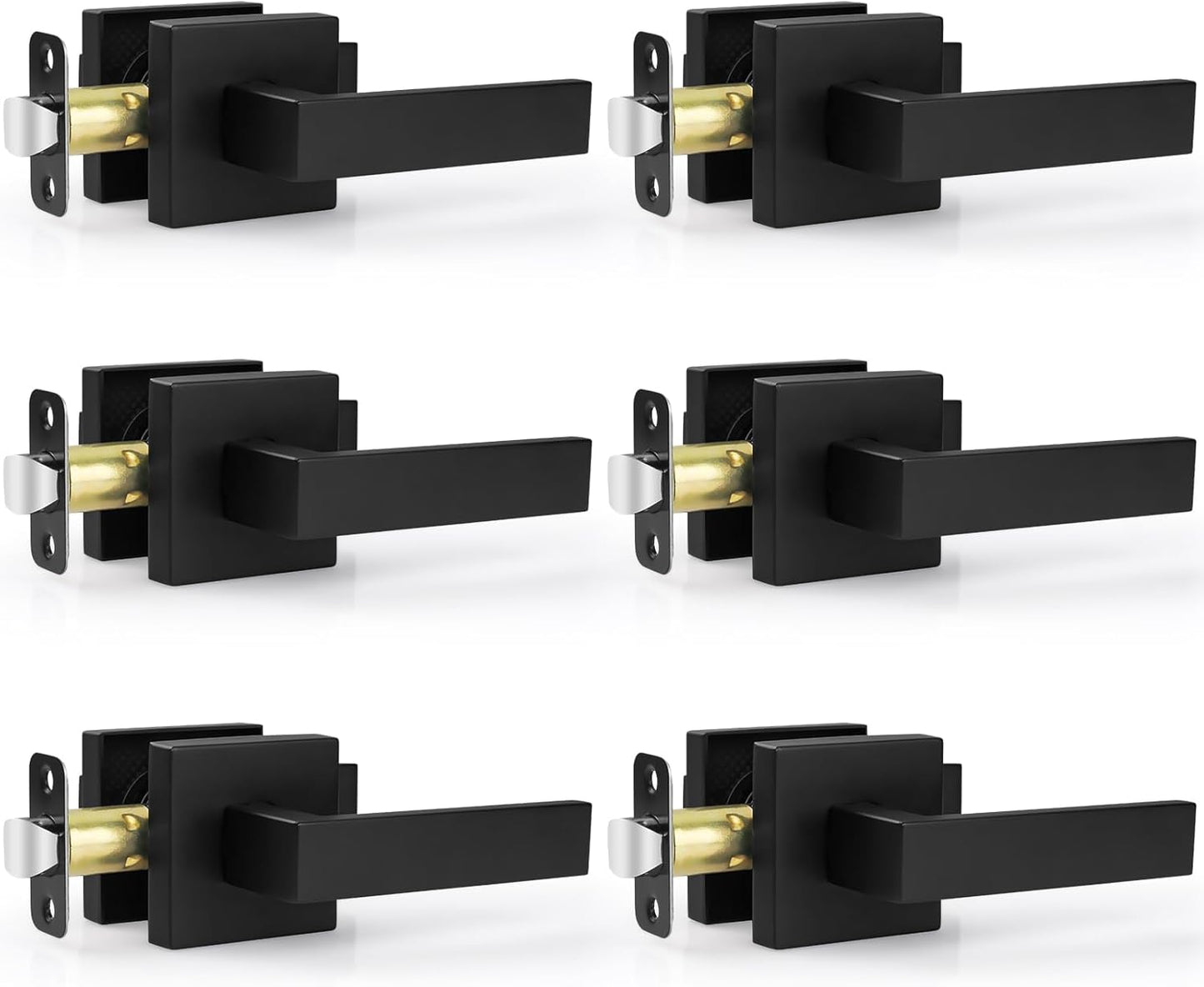 Estmoon 5 Pack Matte Black Door Handles Interior Door Knobs, Home Improvement Keyless Privacy Door Lock, Heavy Duty Zinc Alloy 2.07 lb Door Leverset for Bedrooms Bathrooms