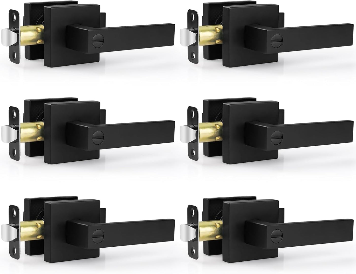 Estmoon 5 Pack Matte Black Door Handles Interior Door Knobs, Home Improvement Keyless Privacy Door Lock, Heavy Duty Zinc Alloy 2.07 lb Door Leverset for Bedrooms Bathrooms