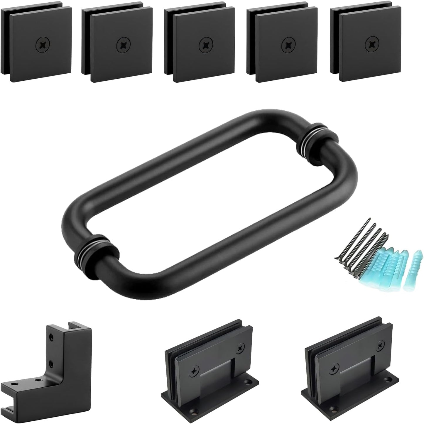 Shower Door Hardware Accessories for Frameless Swing Hinged Shower Doors, Including Shower Door Hinges and Handles,Shower Door Glass Clamps for 5/16”to 3/8”Thick Glass, Brushed Nickel