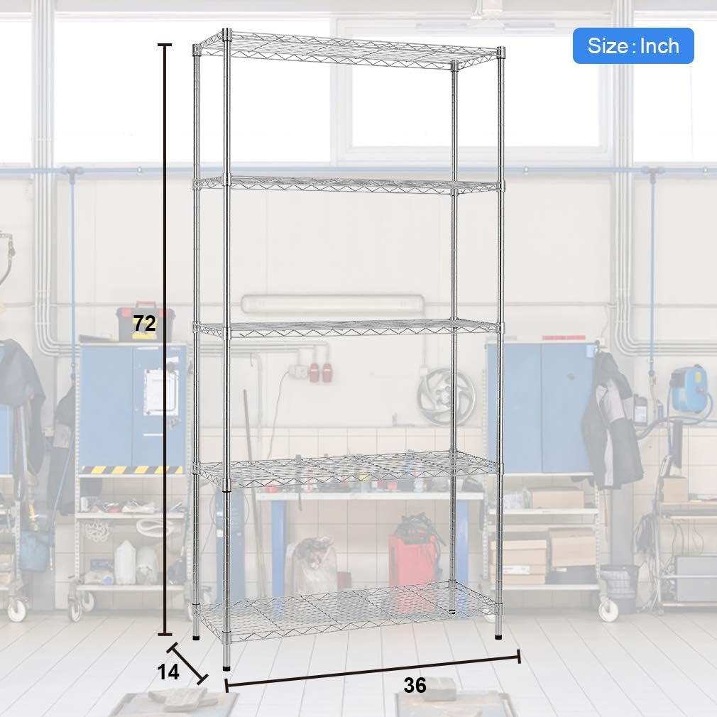 BestMassage 72"x48"x18" 6 Tire Wire Shelving Unit NSF Storage Shelves Large Heavy Duty Metal Shelf Organizer Height Adjustable Commercial Grade Steel Rack 2100 LBS Capacity with Wheels (Chrome)