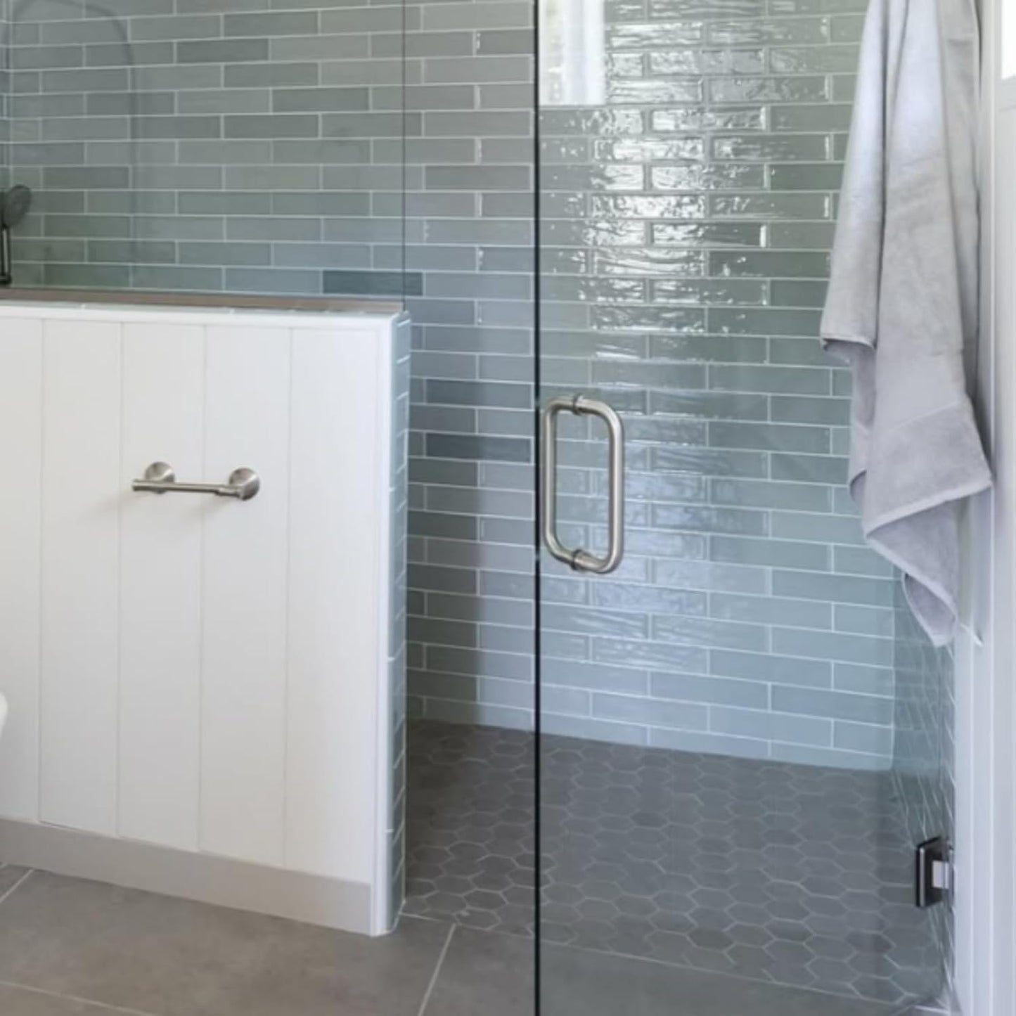 Shower Door Hardware Accessories for Frameless Swing Hinged Shower Doors, Including Shower Door Hinges and Handles,Shower Door Glass Clamps for 5/16”to 3/8”Thick Glass, Brushed Nickel
