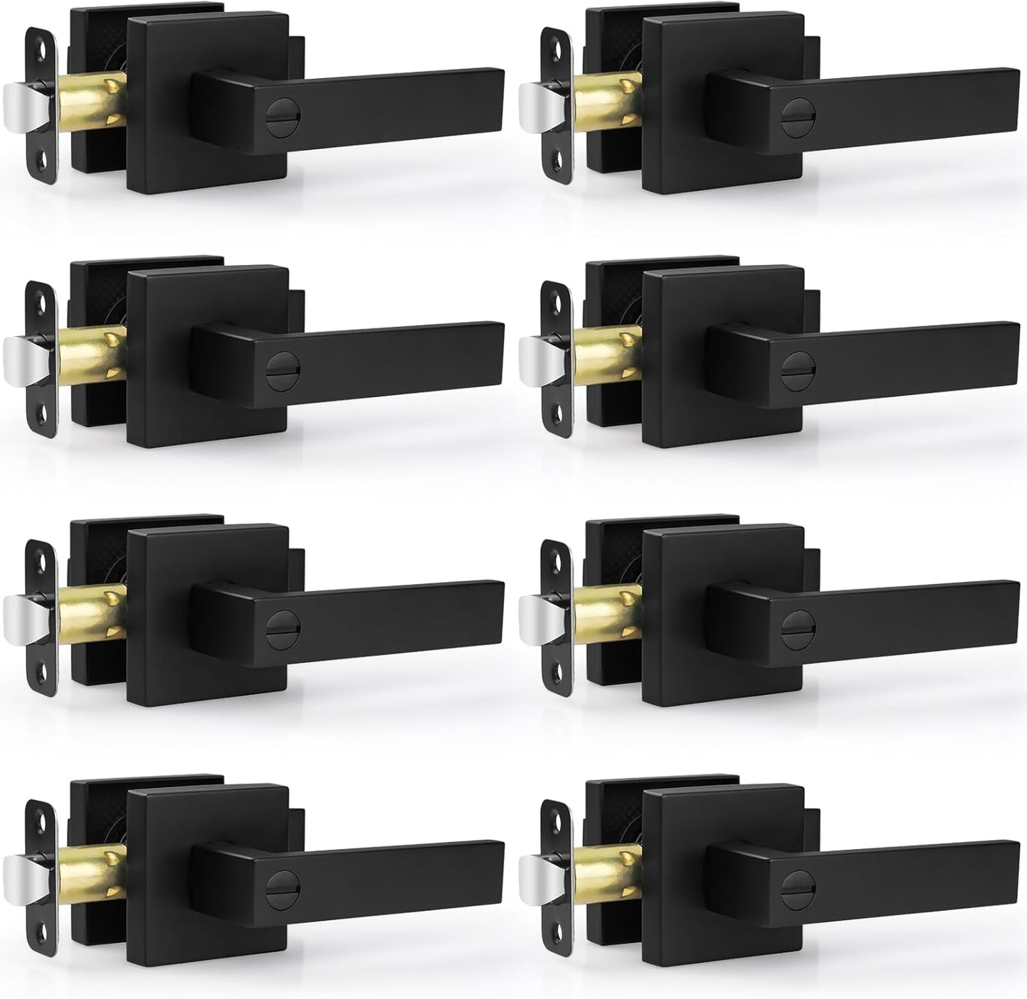 Estmoon 5 Pack Matte Black Door Handles Interior Door Knobs, Home Improvement Keyless Privacy Door Lock, Heavy Duty Zinc Alloy 2.07 lb Door Leverset for Bedrooms Bathrooms