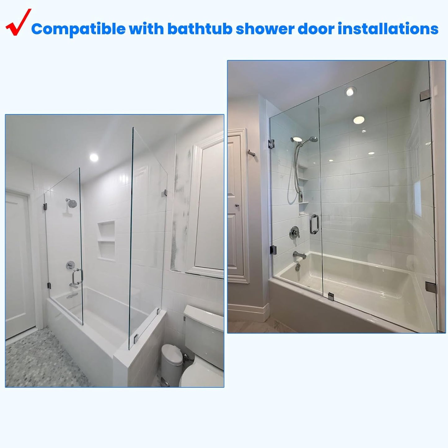 Shower Door Hardware Accessories for Frameless Swing Hinged Shower Doors, Including Shower Door Hinges and Handles,Shower Door Glass Clamps for 5/16”to 3/8”Thick Glass, Brushed Nickel