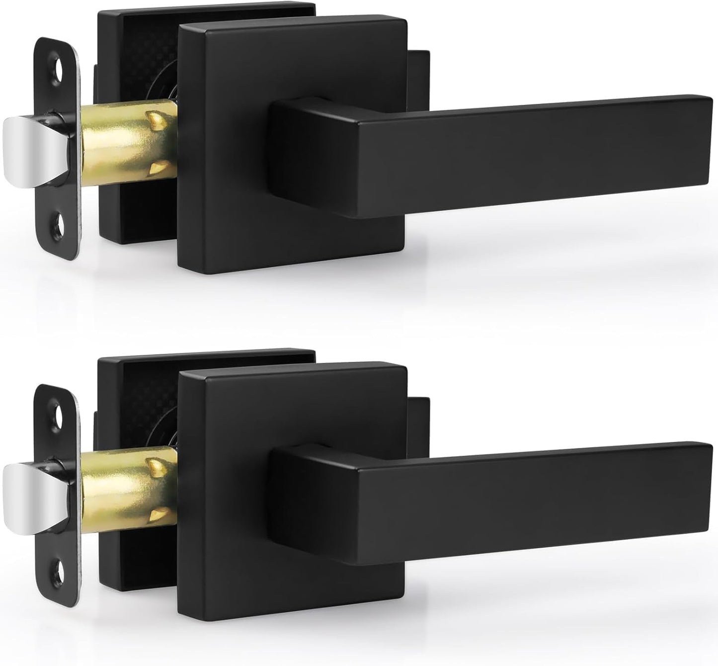 Estmoon 5 Pack Matte Black Door Handles Interior Door Knobs, Home Improvement Keyless Privacy Door Lock, Heavy Duty Zinc Alloy 2.07 lb Door Leverset for Bedrooms Bathrooms