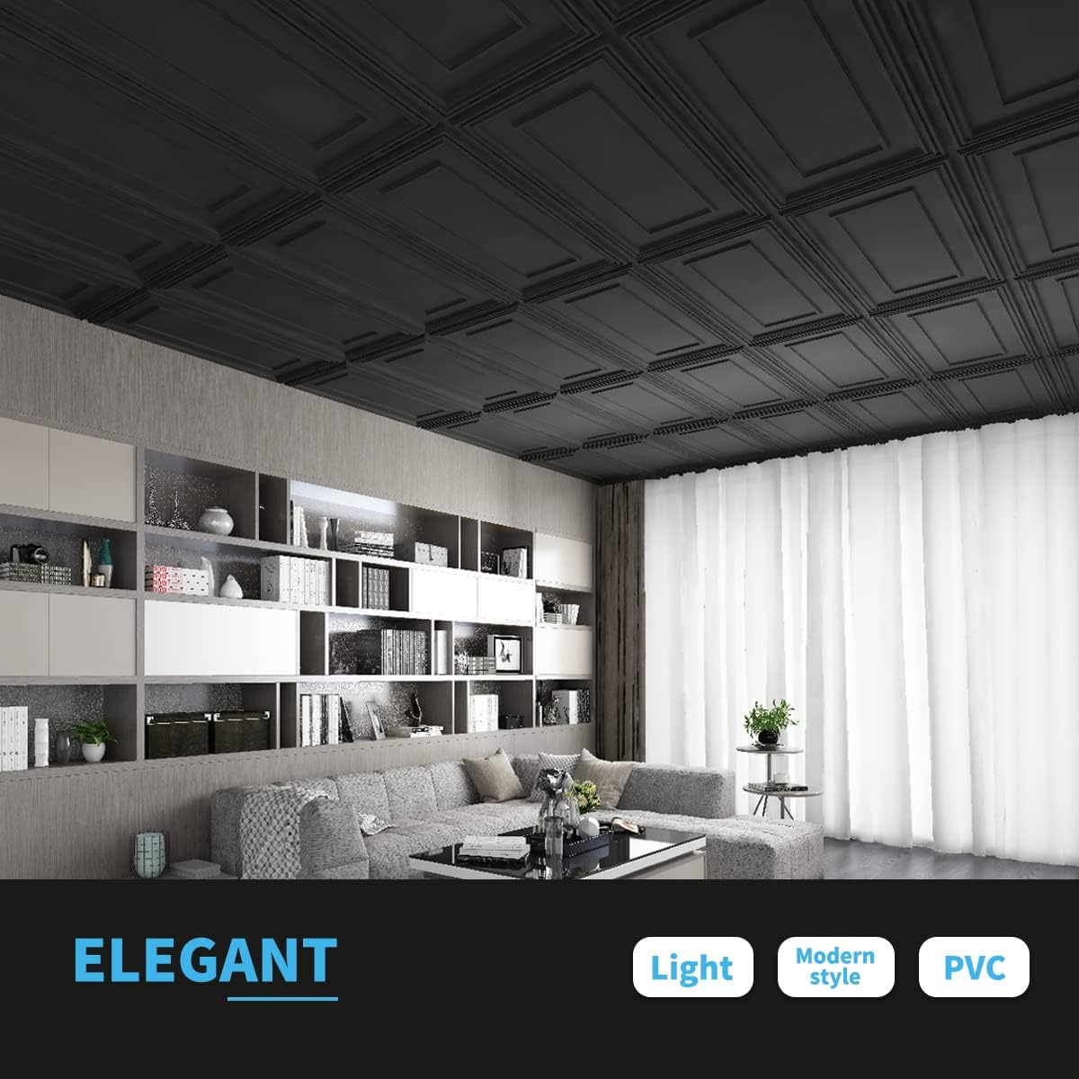 Art3d Drop Ceiling Tiles, 24x48in. Black (24-Pack)