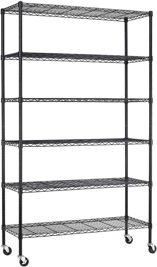 FDW Wire Shelving Unit with Wheels Steel 6 Tier Heavy Duty Layer Rack Storage Metal Shelf Garage Organizer Wire Rack Shelving Adjustable Utility 2100 LBS Capacity-18x48x82 inch (Black)