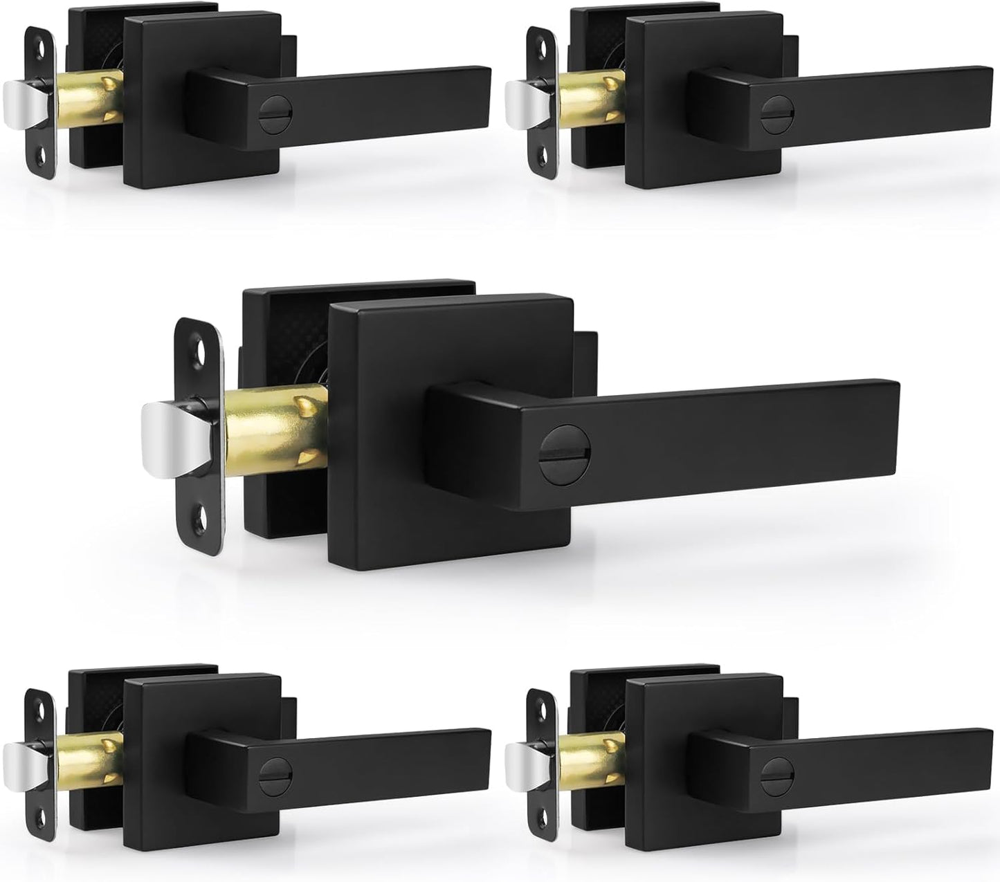 Estmoon 5 Pack Matte Black Door Handles Interior Door Knobs, Home Improvement Keyless Privacy Door Lock, Heavy Duty Zinc Alloy 2.07 lb Door Leverset for Bedrooms Bathrooms