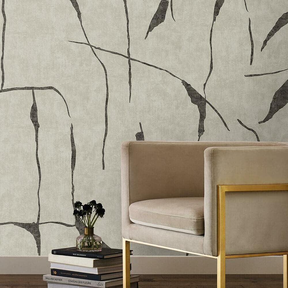 RoomMates RMK12208M Nikki Chu Taupe and Black Peel and Stick Wallpaper Mural