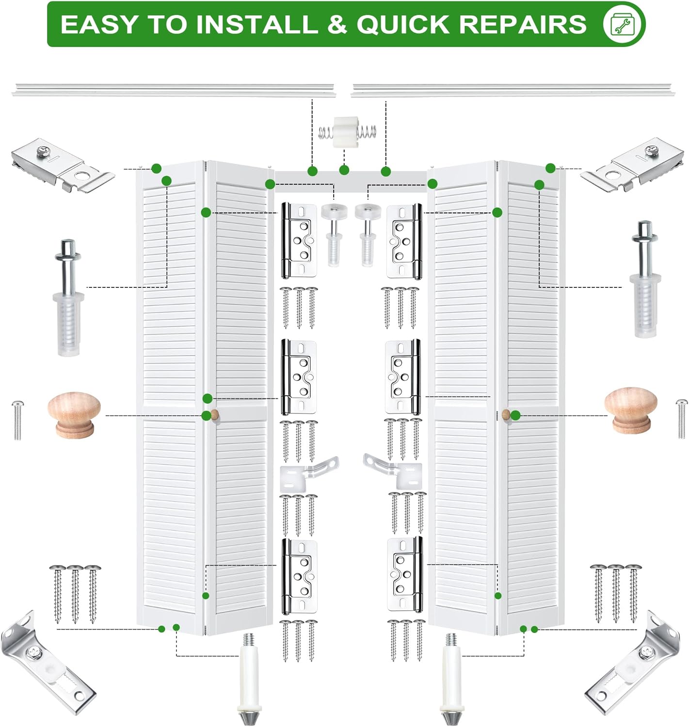 36IN Bi-fold Door Track Kit, 2Kit White Bi-fold Door Hardware Closet Door Track Repair Tool Kit Included Full Accessories