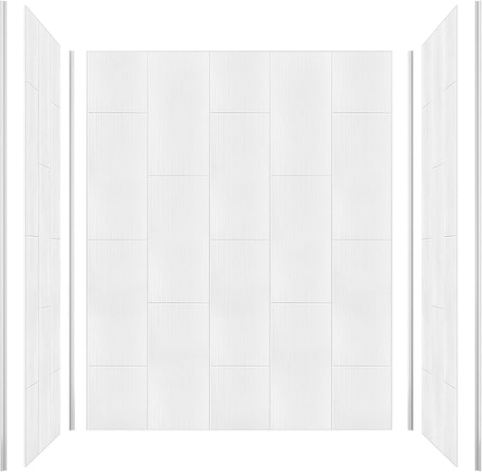 Shower Surround Wall Kit, 36D*60W*75H Inch 1/8"(3mm) Thick, Grid Surface Wall Panels for Shower Enclosure, White Tile Finish, SMC Material