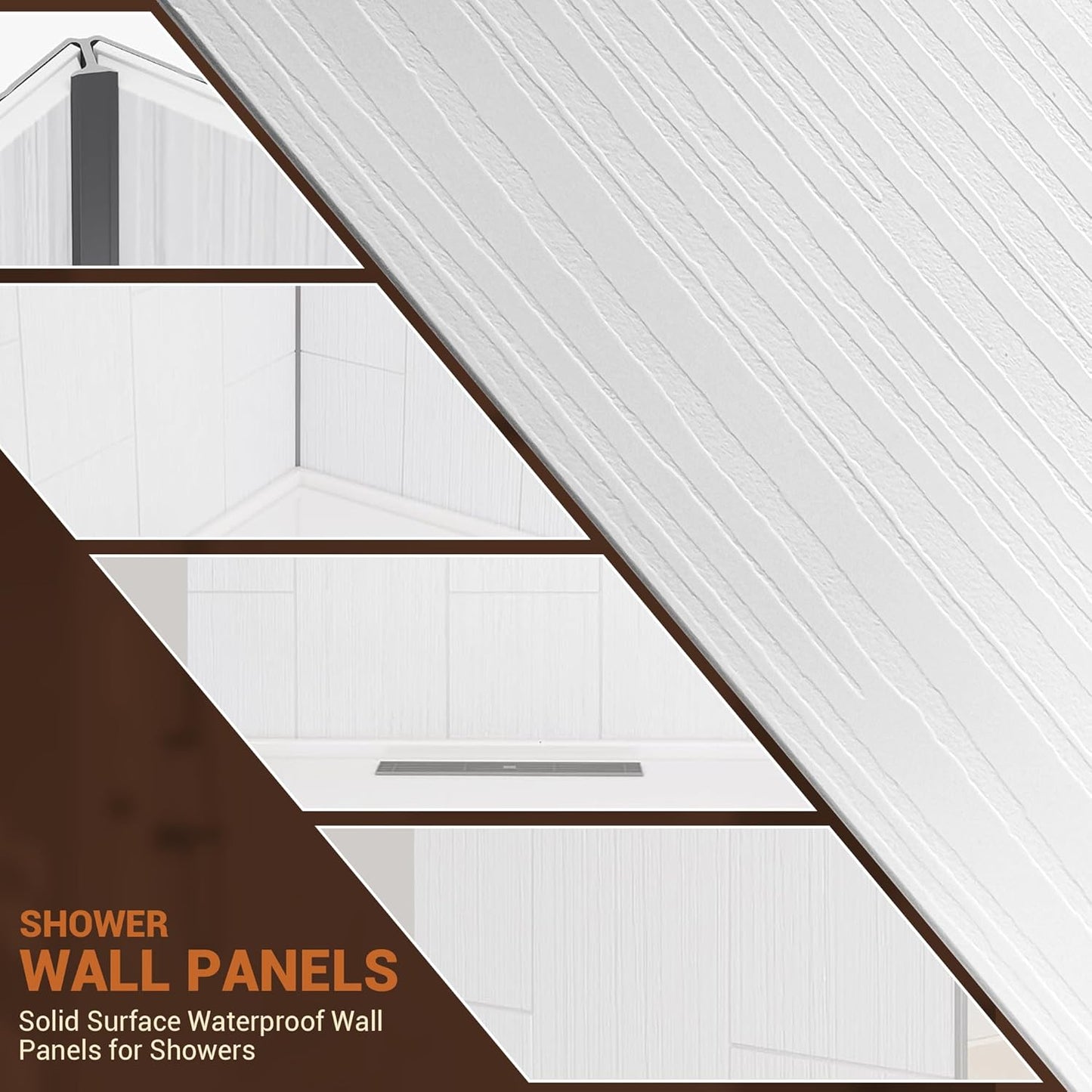 Solid Surface 36D x 60W*96H Tile-Tub and Shower Wall Panels S urround, Inch 1/8"(3mm) Thick, Shower Surround Wall Kit,Gloss White, SMC Material,Aluminum Edge Profiles,Quick Install, Cuttable