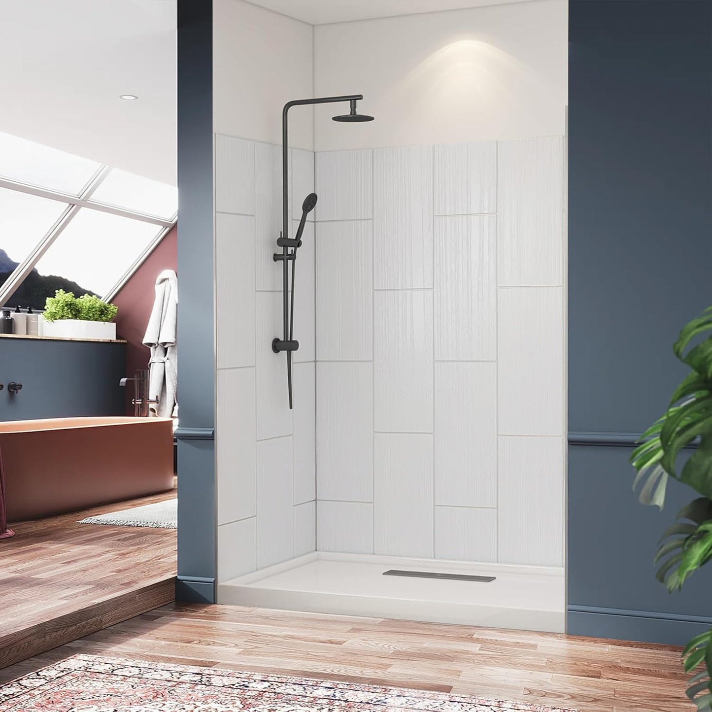 Solid Surface 36D x 60W*96H Tile-Tub and Shower Wall Panels S urround, Inch 1/8"(3mm) Thick, Shower Surround Wall Kit,Gloss White, SMC Material,Aluminum Edge Profiles,Quick Install, Cuttable