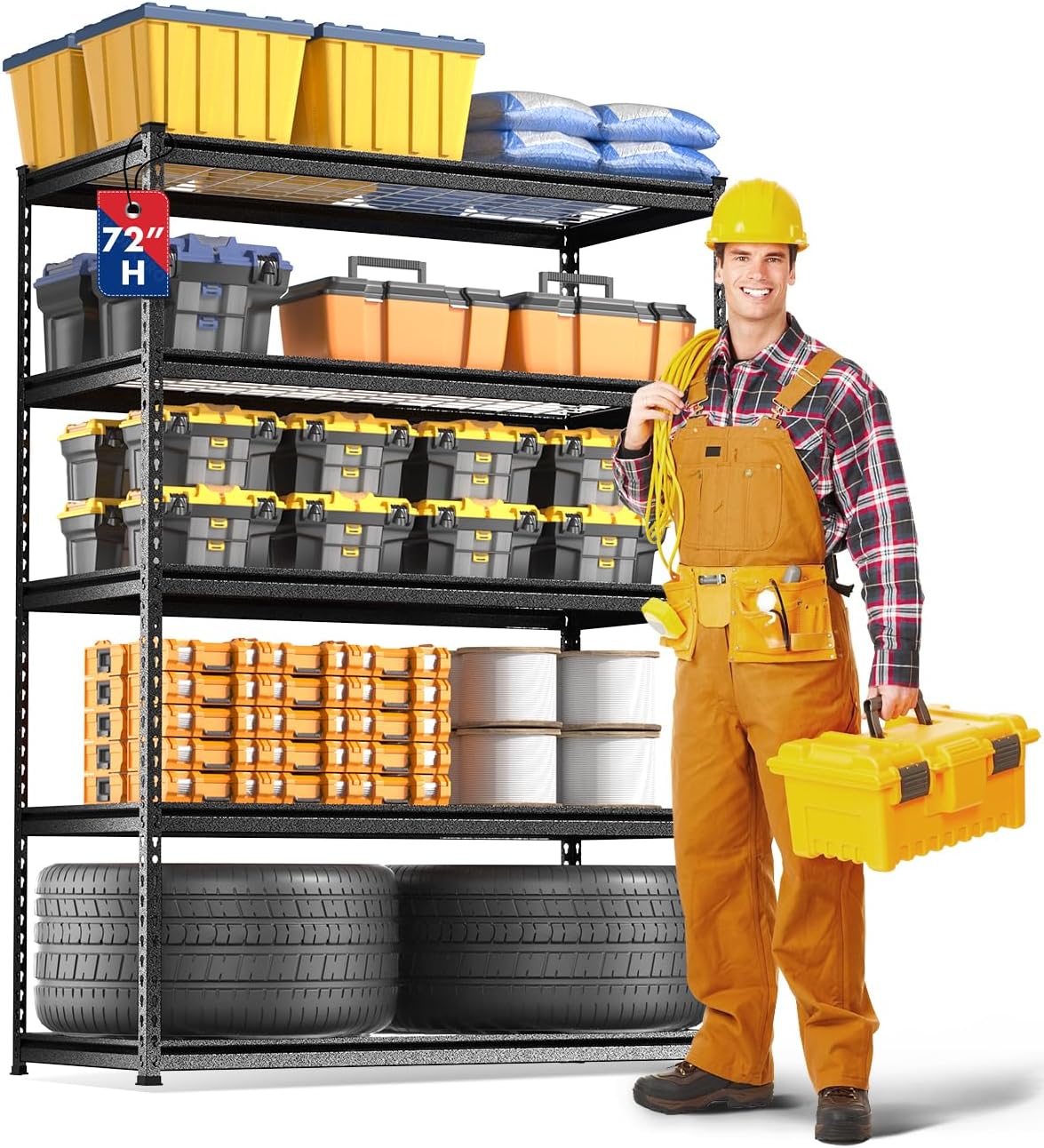 WORKPRO 5-Tier Heavy Duty Metal Shelving Unit, 72”H x 48”W x 24”D, Adjustable Storage Rack with 4000 lbs Capacity, for Garage, Basement, Workshop, Warehouse