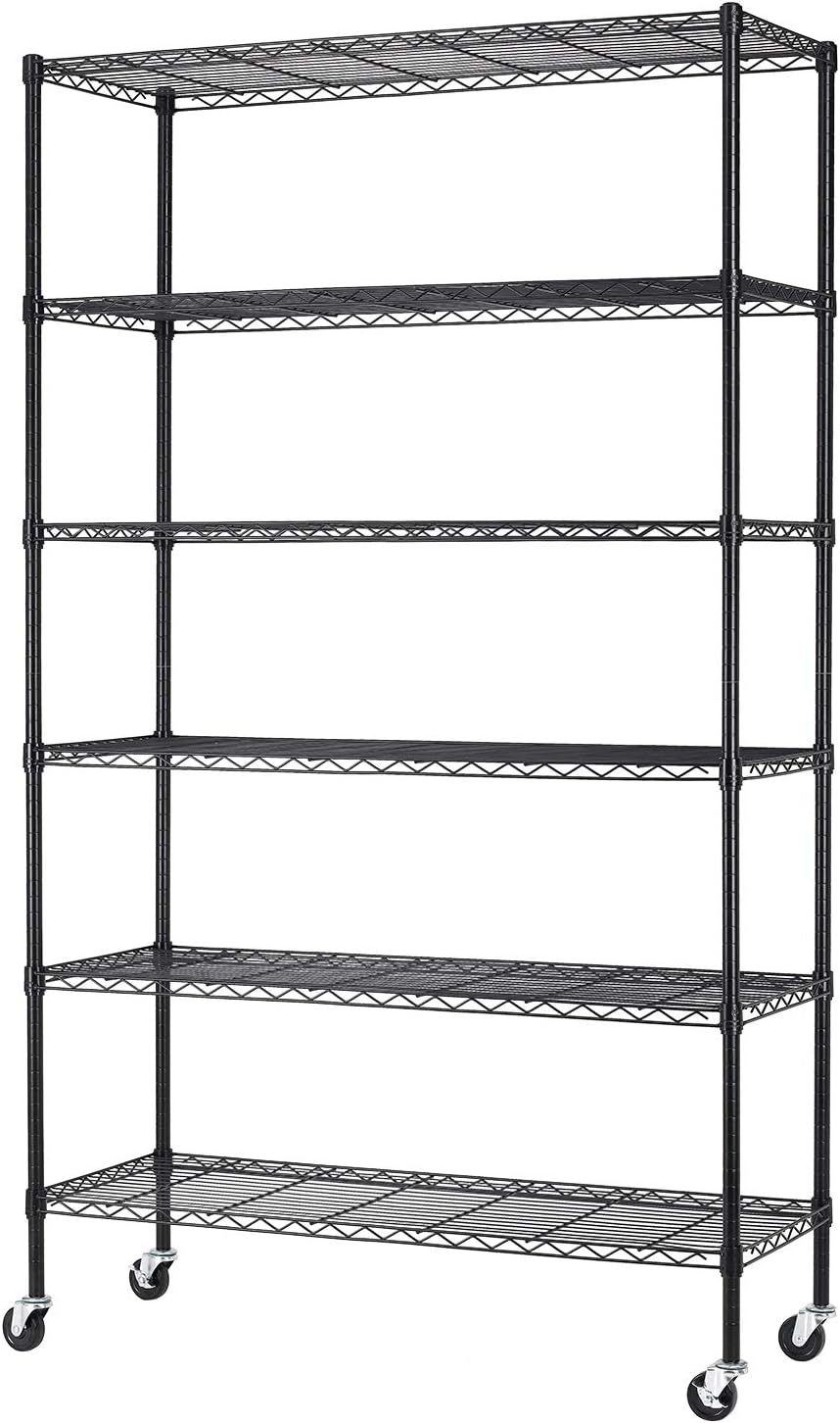 BestMassage 72"x48"x18" 6 Tire Wire Shelving Unit NSF Storage Shelves Large Heavy Duty Metal Shelf Organizer Height Adjustable Commercial Grade Steel Rack 2100 LBS Capacity with Wheels (Chrome)