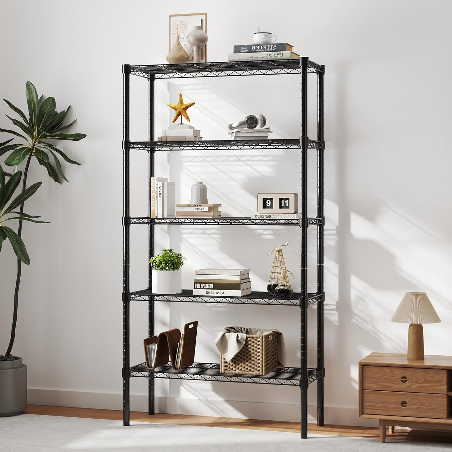 DUMOS 5 Tier Metal Wire Rack Shelf Heavy Duty Standing Shelves Adjustable Steel Closet Shelving Unit Organizers and Storage for Kitchen Bathroom Pantry Office, 13.78" D x 35.43" W x 69.29" H