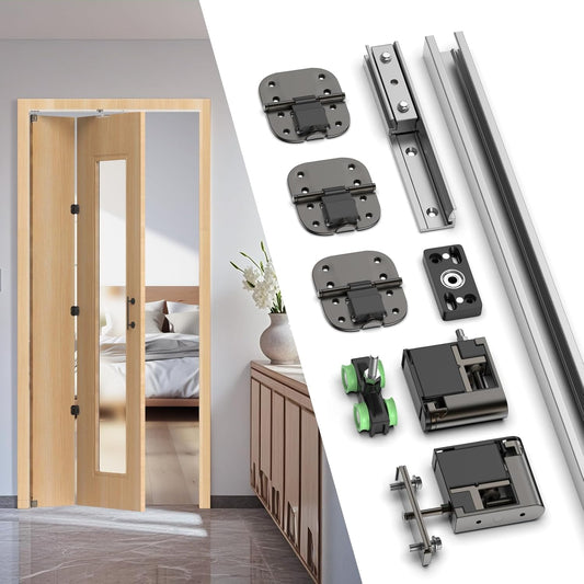 Folding Door Push-Pull Hanging Rails, Folding Door Hardware Accessories for Bathroom Doors, Kitchen, Balcony, Buffer Closure, Multiple Folding Methods, Reduce Space Occupancy