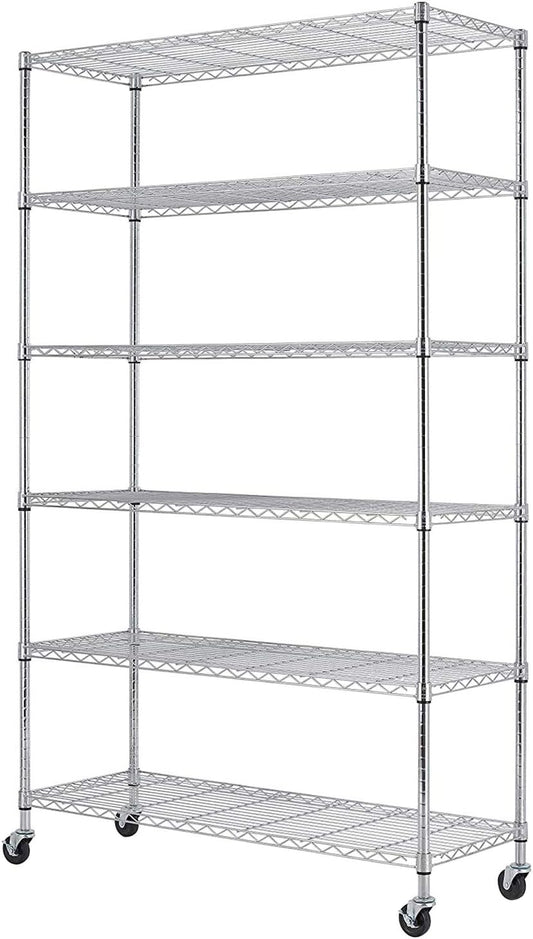 BestMassage 72"x48"x18" 6 Tire Wire Shelving Unit NSF Storage Shelves Large Heavy Duty Metal Shelf Organizer Height Adjustable Commercial Grade Steel Rack 2100 LBS Capacity with Wheels (Chrome)