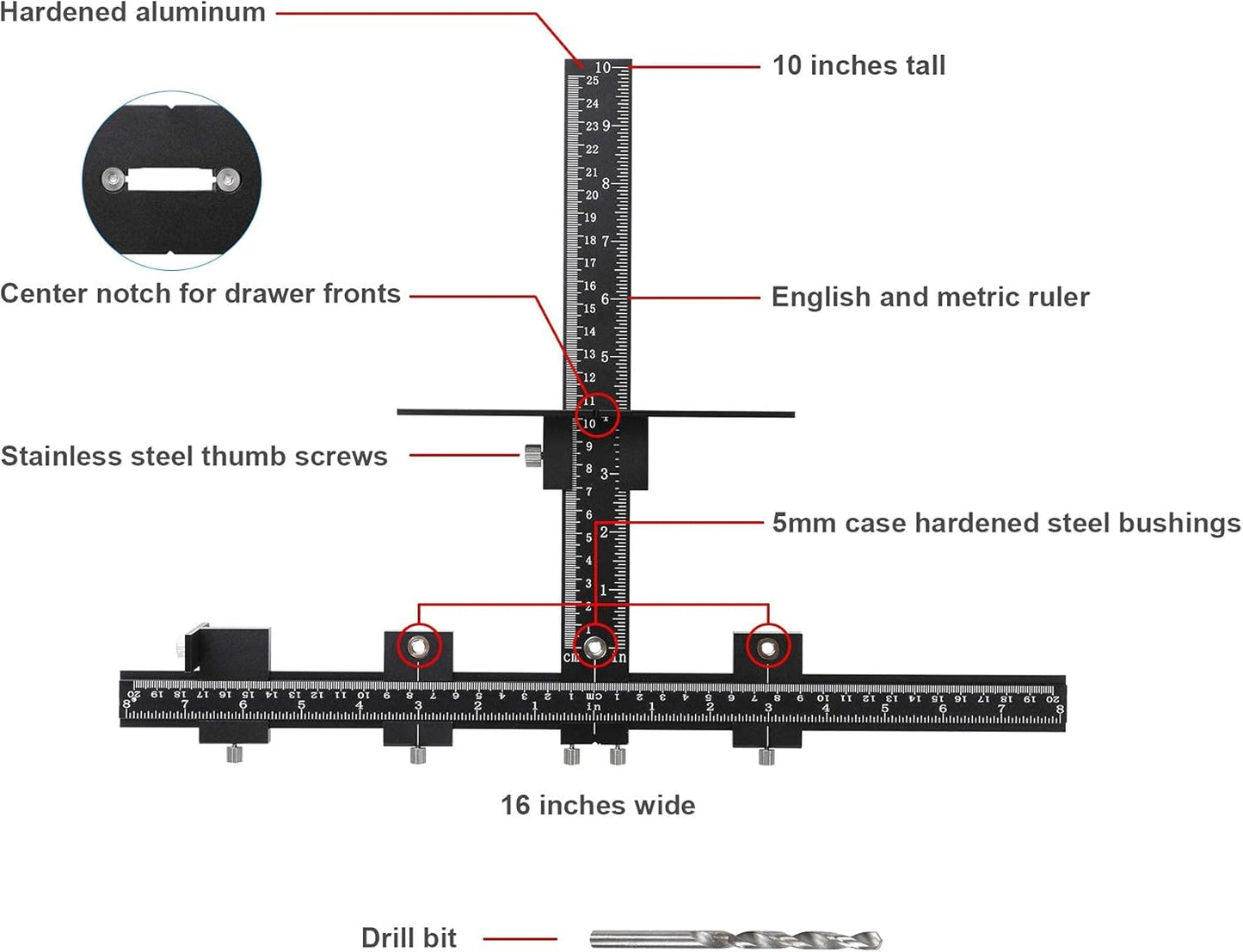 Cabinet Hardware Jig for Handles, Adjustable Template with Convenient and Precise Installation for Door and Drawer Knobs,Pulls,Tool Accessories Jig of Aluminum Alloy