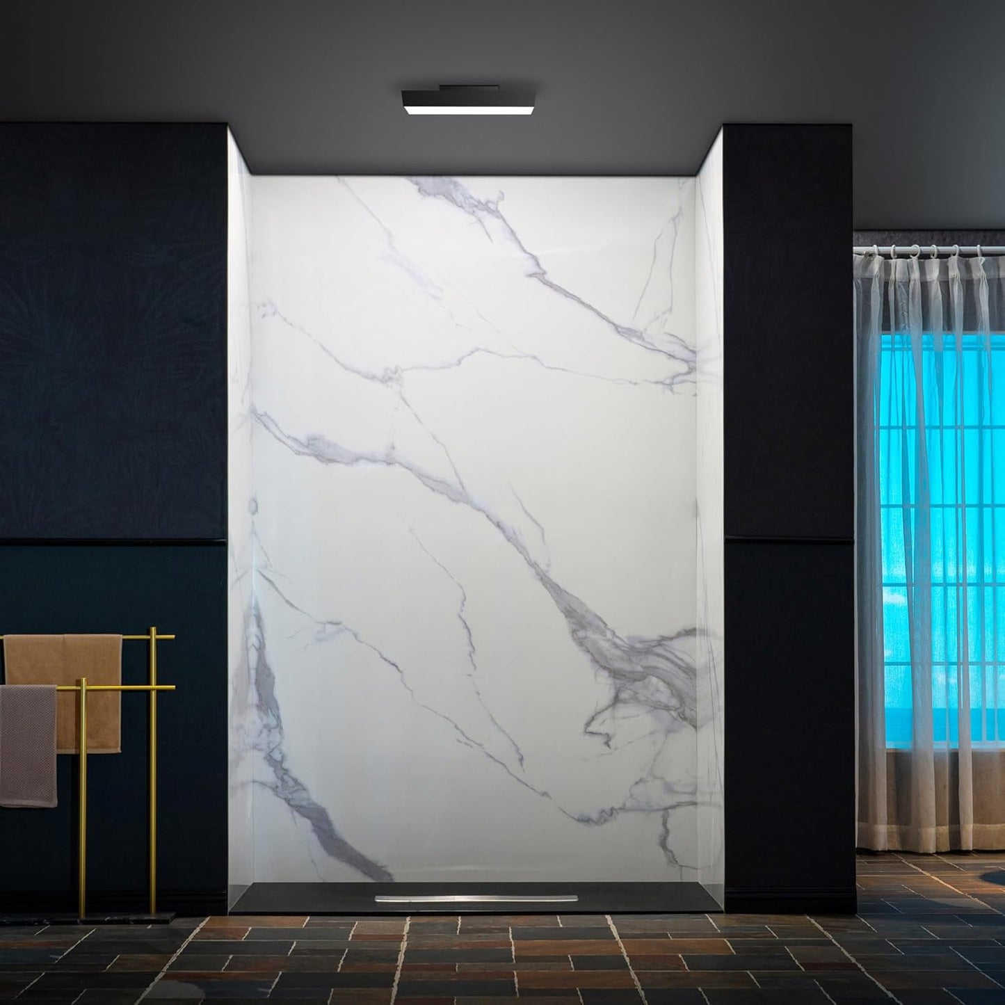 WOODBRIDGE 60" W x 96" H 3-Piece Solid Surface Tile Tub and Shower Wall Panel Surround Kit in Carrara White, 3.5 mm thick, Quick Install and Trimmable