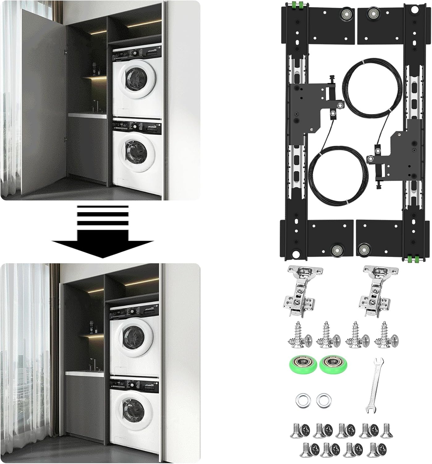 1 Pair of 16-inch Single Door with a Load Capacity of 40 pounds, Hidden Swing Door Track Wardrobe Door Side-Mounted Inverted Retractable Folding Slide Pocket Door Hardware Accessories