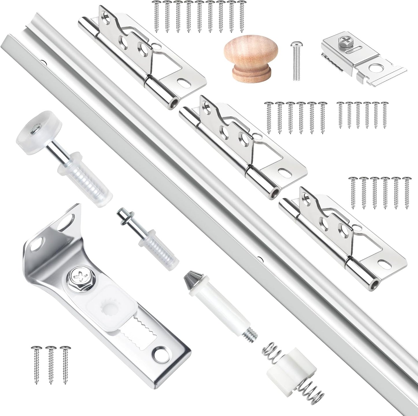 36IN Bi-fold Door Track Kit, 2Kit White Bi-fold Door Hardware Closet Door Track Repair Tool Kit Included Full Accessories