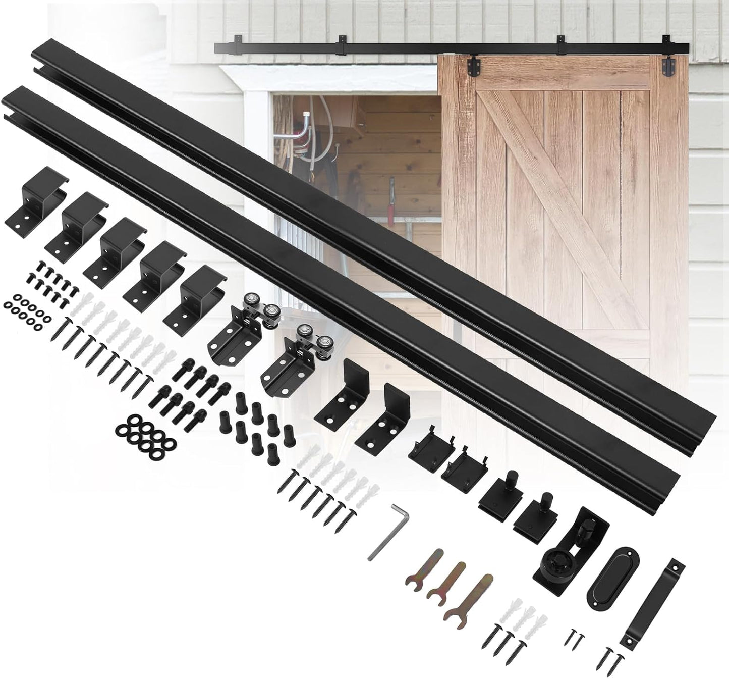 8FT Box Rail Exterior Barn Door Hardware Kit, Heavy Duty Sliding Barn Door Hardware, 550 lbs Capacity, Wall Mount Barndoor Hardware Kit for Exterior (Doors Not Included)