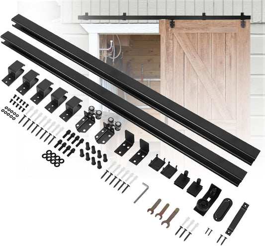 8FT Box Rail Exterior Barn Door Hardware Kit, Heavy Duty Sliding Barn Door Hardware, 550 lbs Capacity, Wall Mount Barndoor Hardware Kit for Exterior (Doors Not Included)