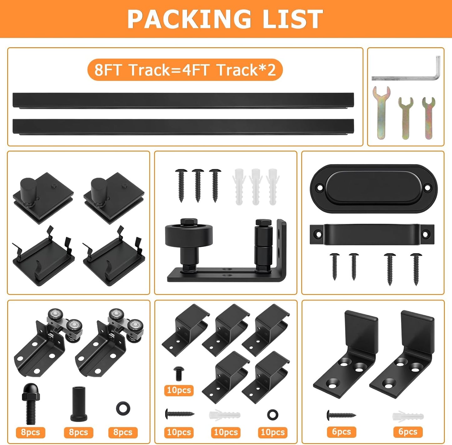 8FT Box Rail Exterior Barn Door Hardware Kit, Heavy Duty Sliding Barn Door Hardware, 550 lbs Capacity, Wall Mount Barndoor Hardware Kit for Exterior (Doors Not Included)
