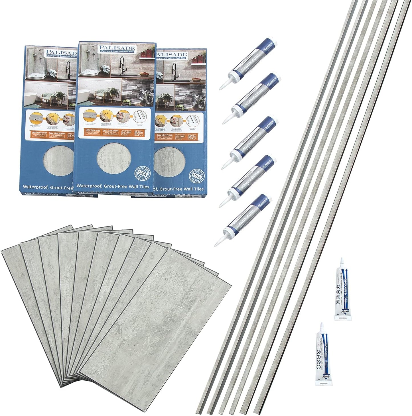 Palisade 25.6 in. x 14.8 in. Interlocking Vinyl Tile Shower and Tub Surround Kit in Grecian Earth