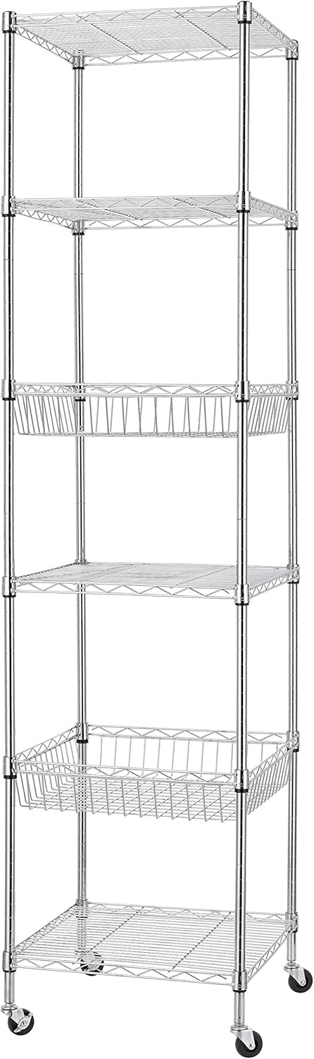 Finnhomy Heavy Duty 7 Tier Wire Shelving Unit with Wheels 18x18x78.8-inches 7 Shelves Metal Storage Rack Thicken Steel Tube, Adjustable Shelving Rack for Kitchen Bathroom Office, NSF Certified, Black