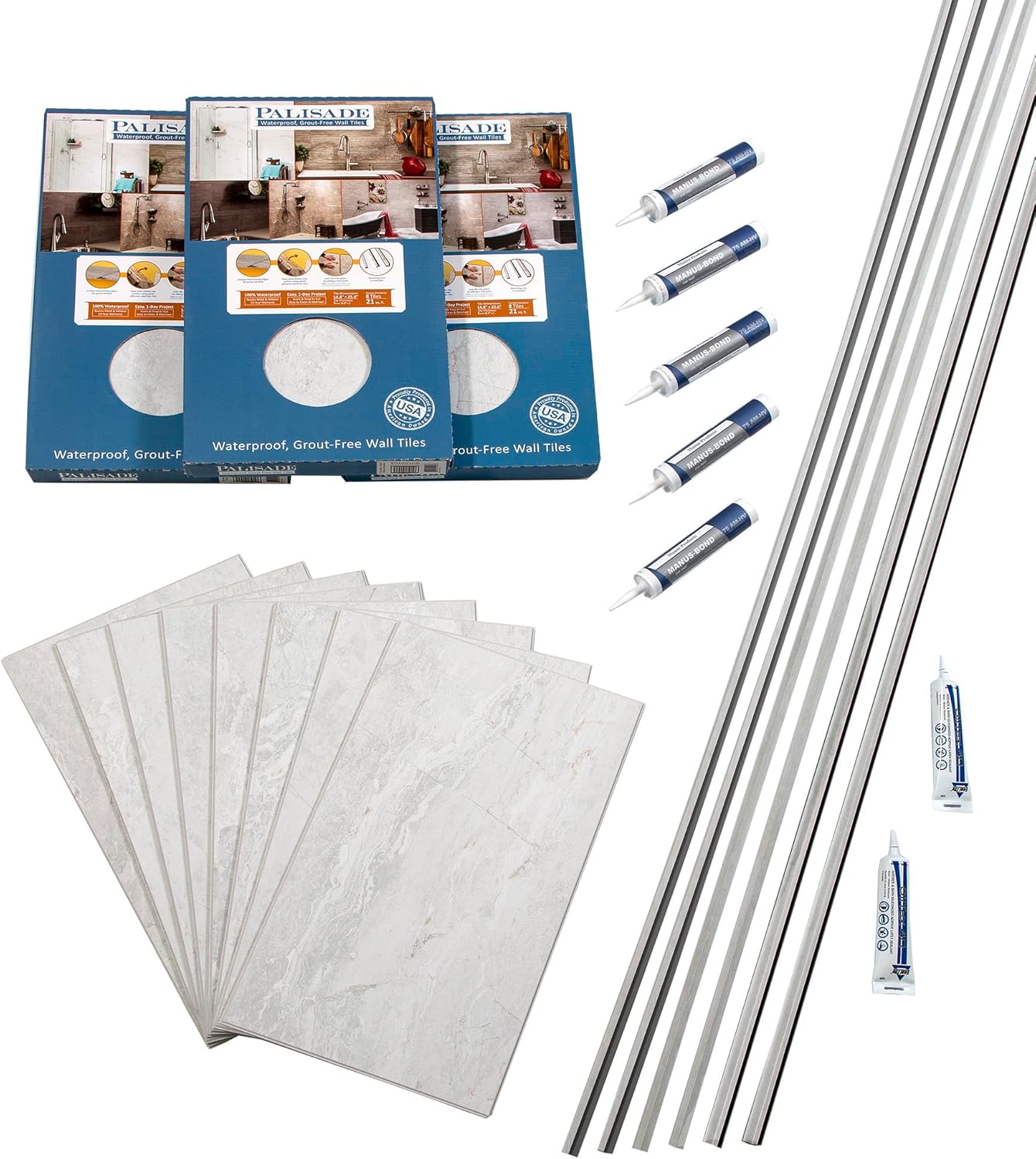Palisade 25.6 in. x 14.8 in. Interlocking Vinyl Tile Shower and Tub Surround Kit in Grecian Earth