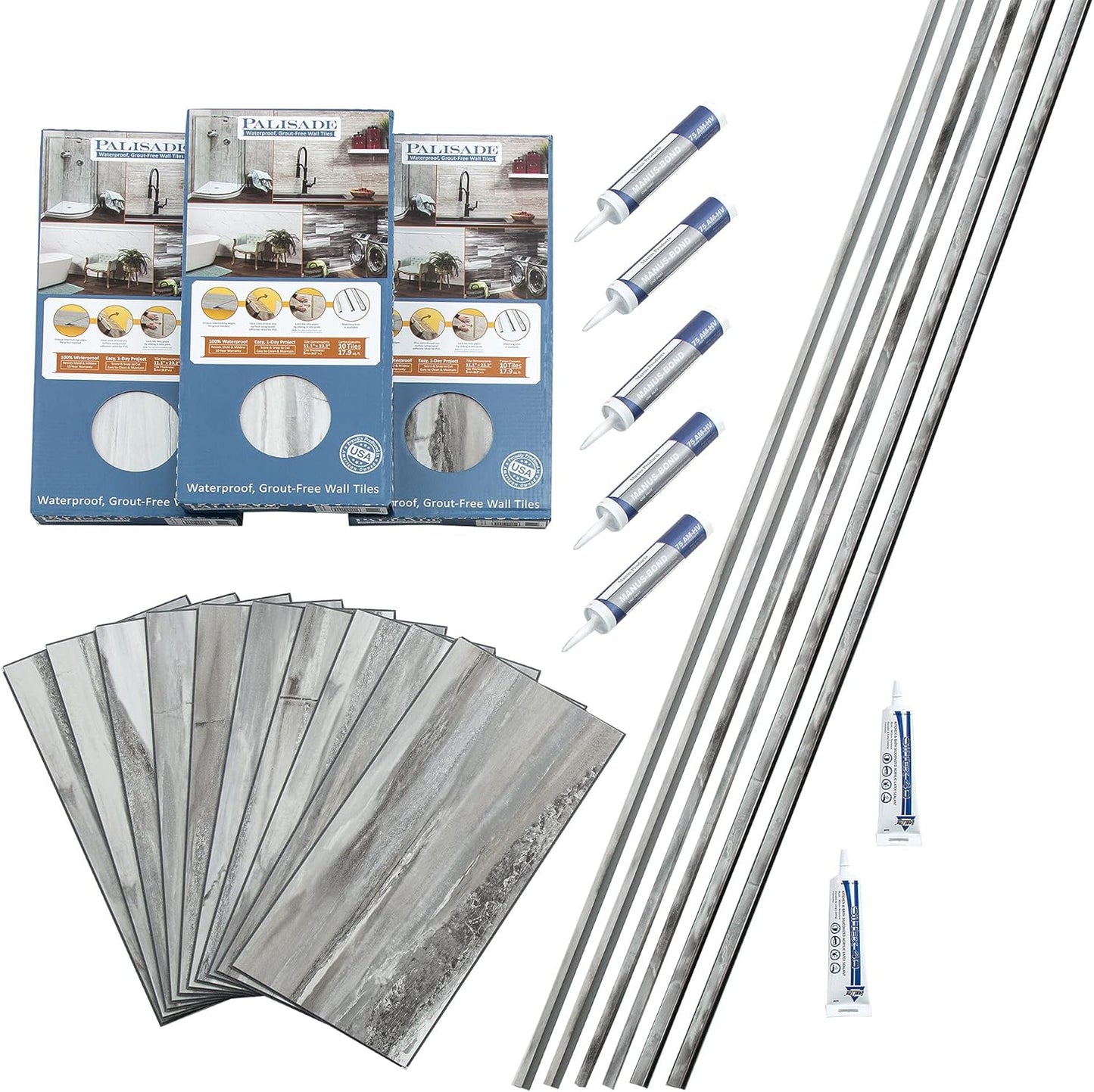 Palisade 25.6 in. x 14.8 in. Interlocking Vinyl Tile Shower and Tub Surround Kit in Grecian Earth