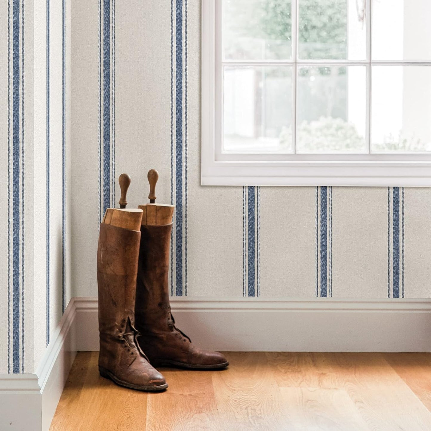 Chesapeake Blue Linette Fabric Stripe Wallpaper, 3115-12462