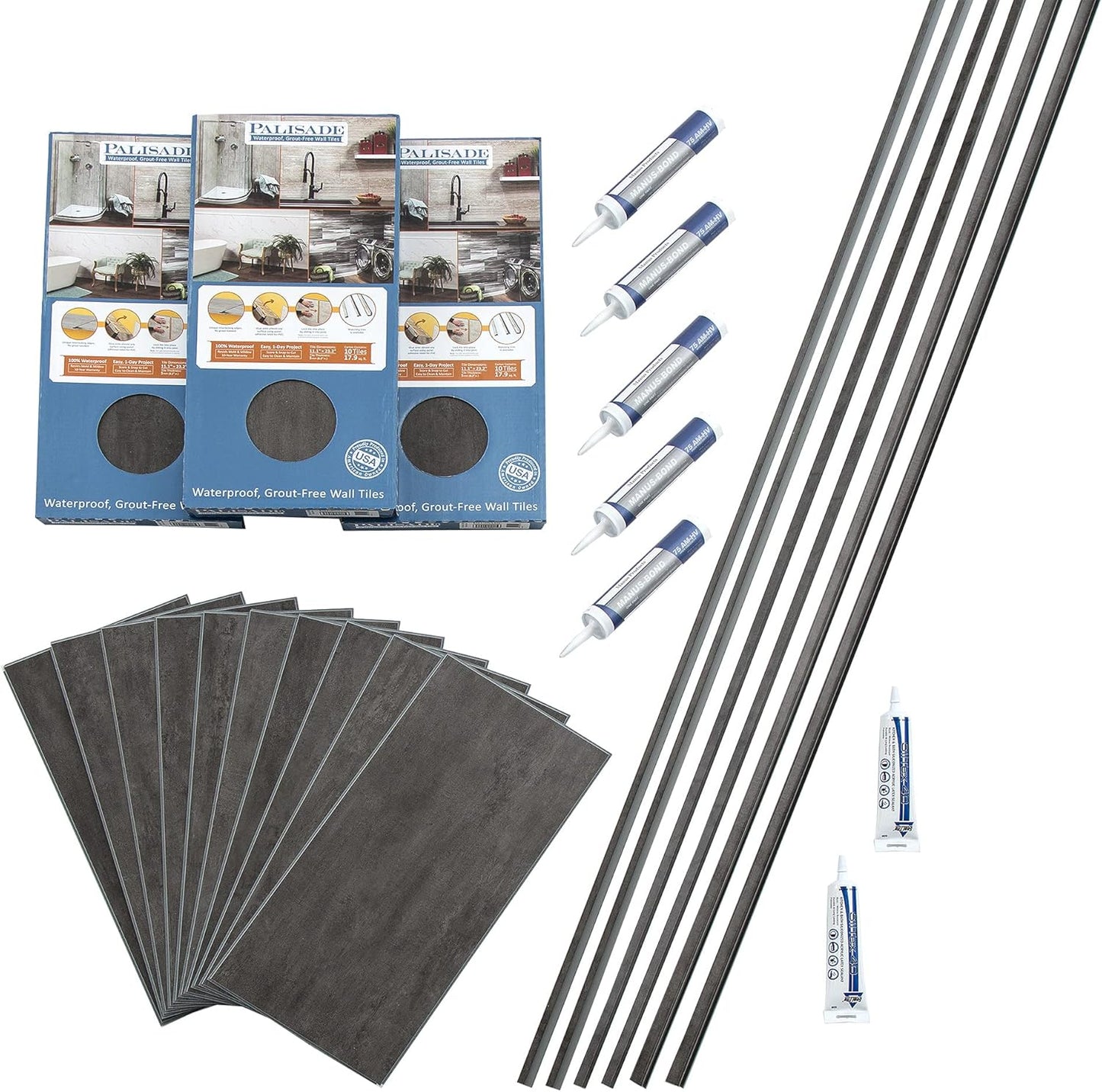 Palisade 25.6 in. x 14.8 in. Interlocking Vinyl Tile Shower and Tub Surround Kit in Grecian Earth