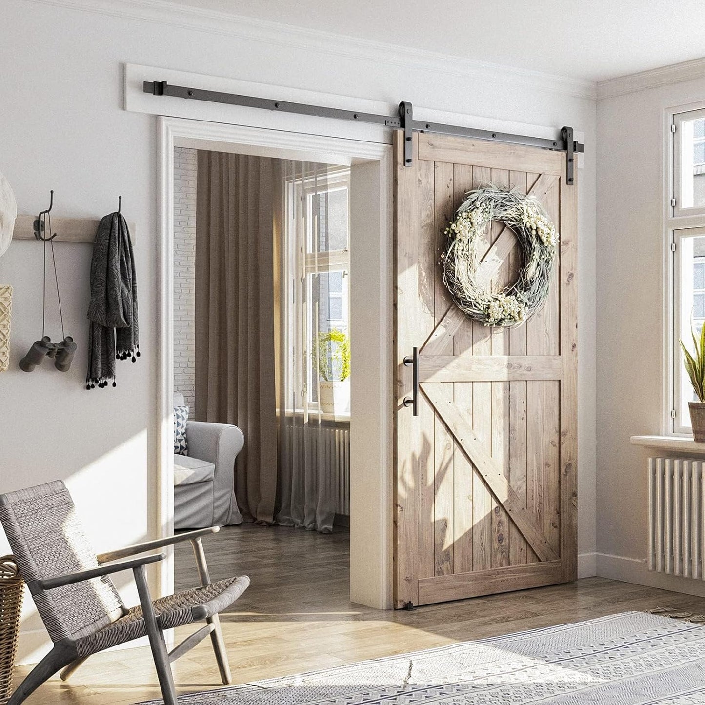 SMARTSTANDARD 8.2 FT Barn Door Hardware Kit -Sliding Barn Door Track - Smooth and Quiet - Easy to Install - Includes Step-by-Step Installation Instructions - Fits 48" Wide Door Panel (J Shape Hanger)