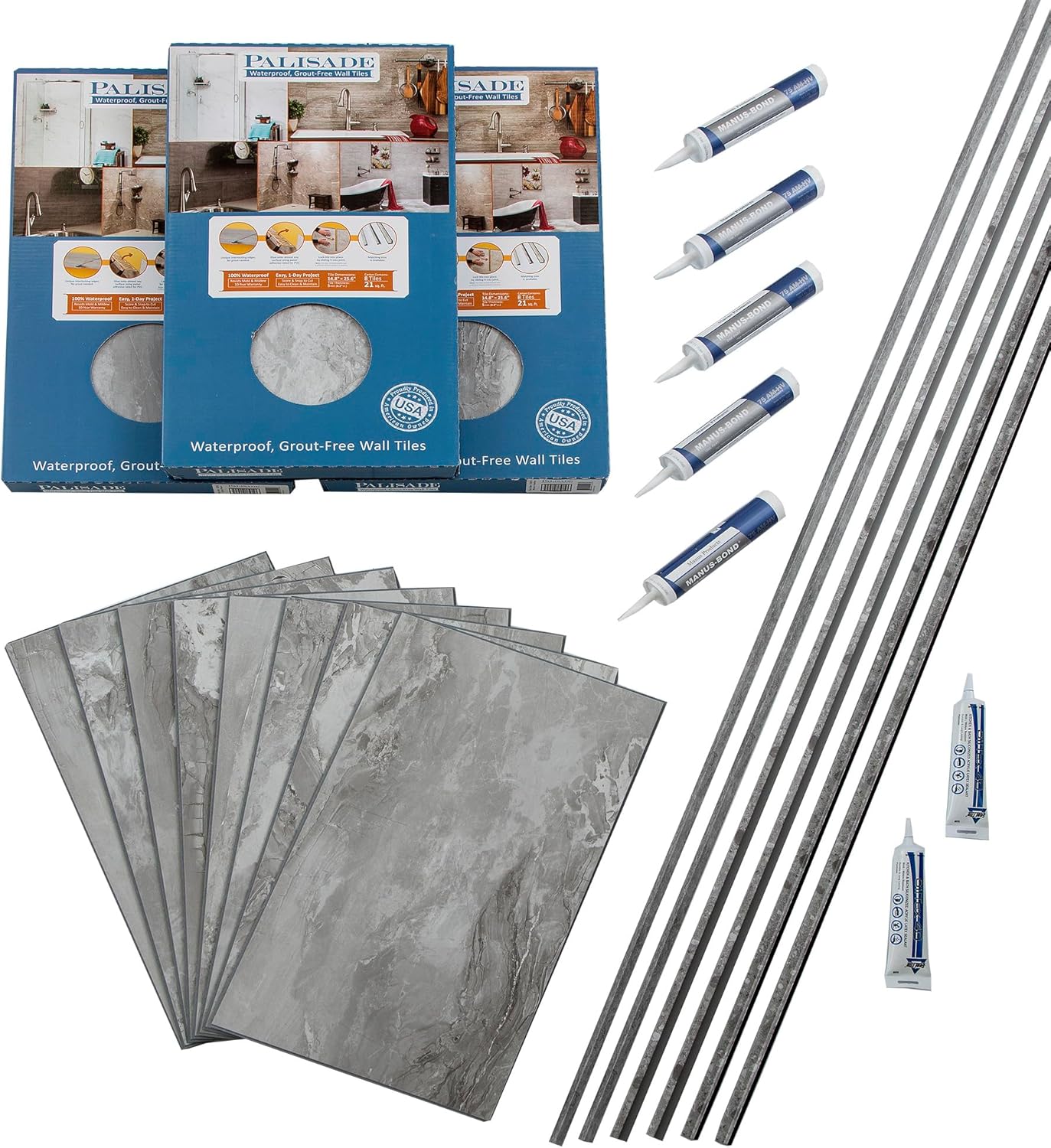 Palisade 25.6 in. x 14.8 in. Interlocking Vinyl Tile Shower and Tub Surround Kit in Grecian Earth