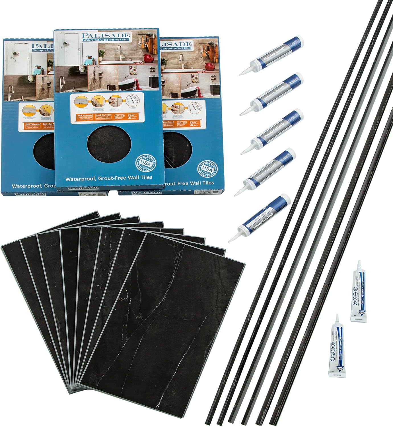 Palisade 25.6 in. x 14.8 in. Interlocking Vinyl Tile Shower and Tub Surround Kit in Grecian Earth
