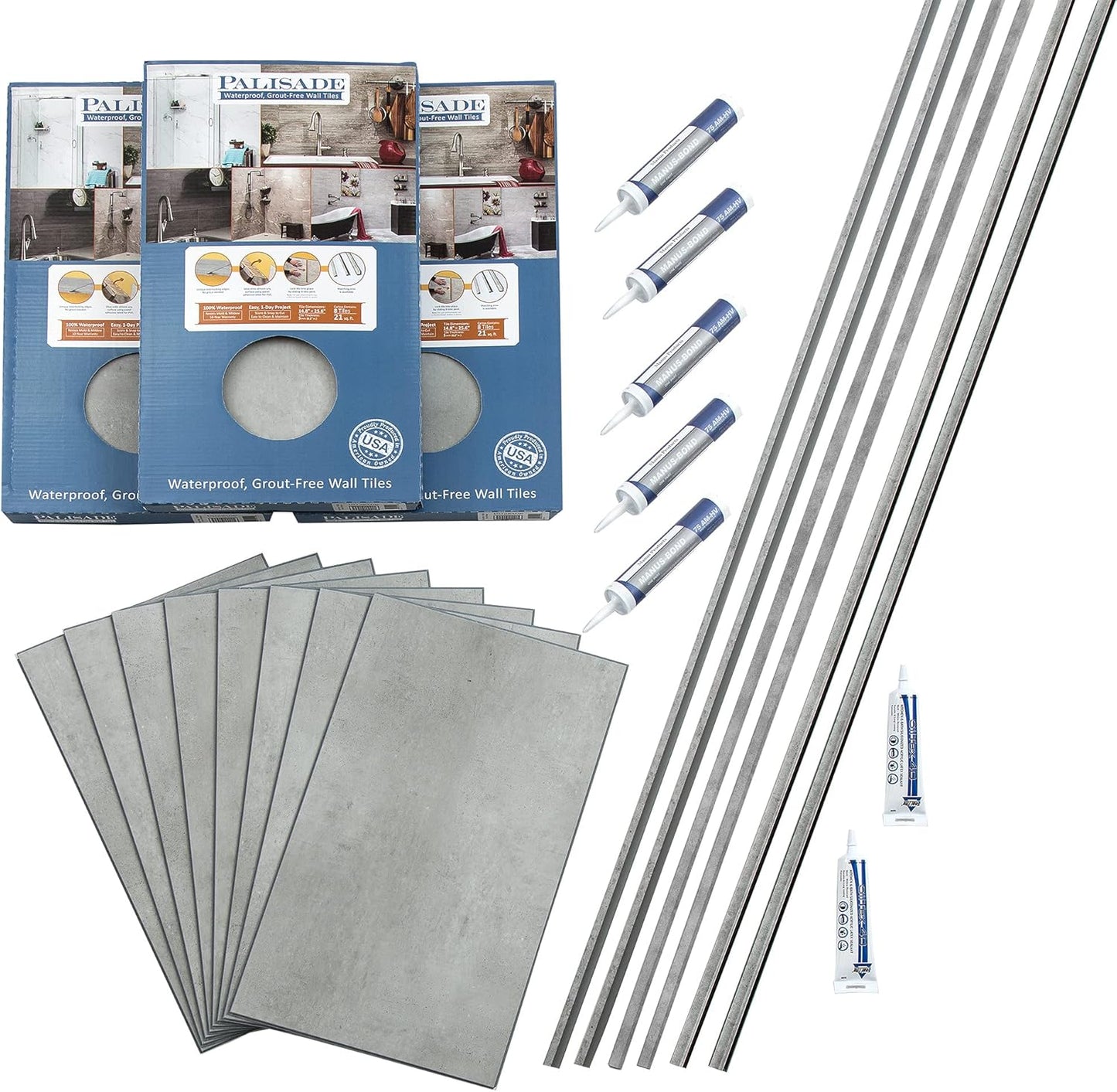 Palisade 25.6 in. x 14.8 in. Interlocking Vinyl Tile Shower and Tub Surround Kit in Grecian Earth