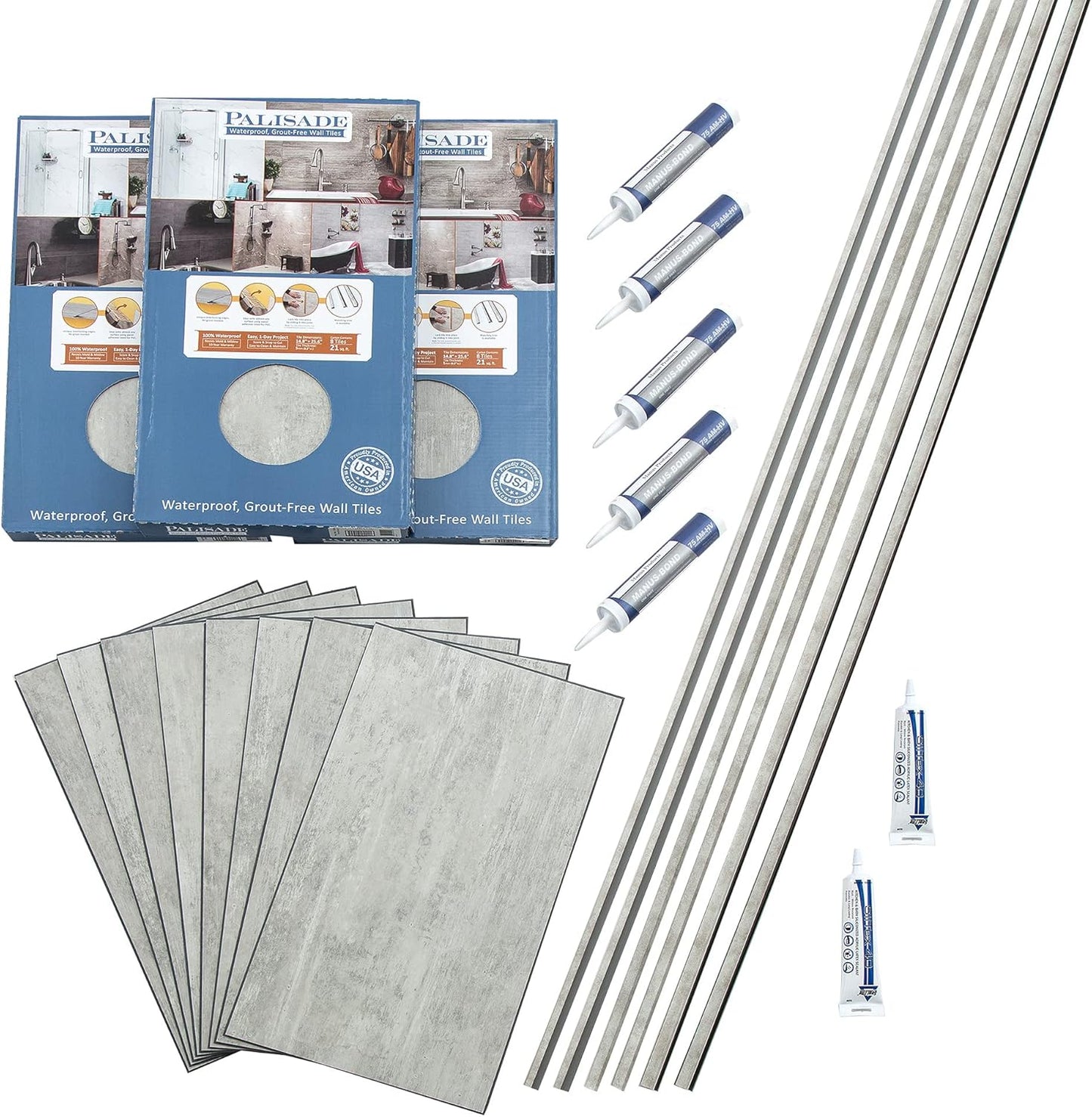 Palisade 25.6 in. x 14.8 in. Interlocking Vinyl Tile Shower and Tub Surround Kit in Grecian Earth