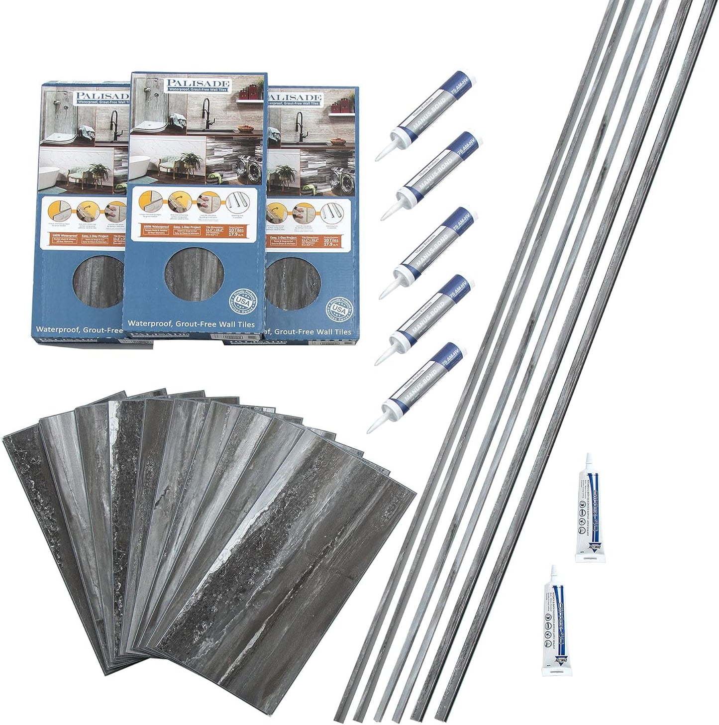 Palisade 25.6 in. x 14.8 in. Interlocking Vinyl Tile Shower and Tub Surround Kit in Grecian Earth