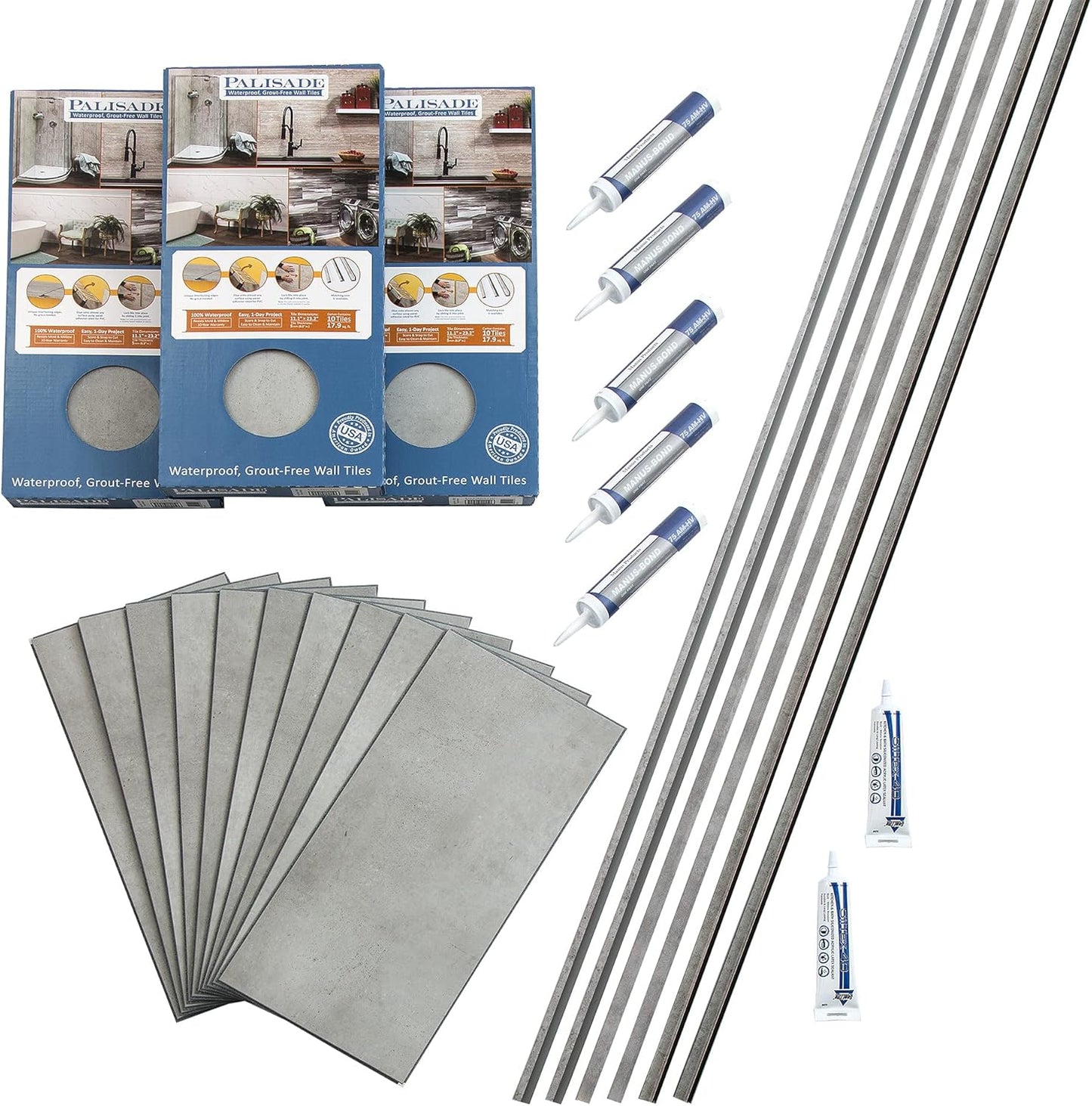 Palisade 25.6 in. x 14.8 in. Interlocking Vinyl Tile Shower and Tub Surround Kit in Grecian Earth