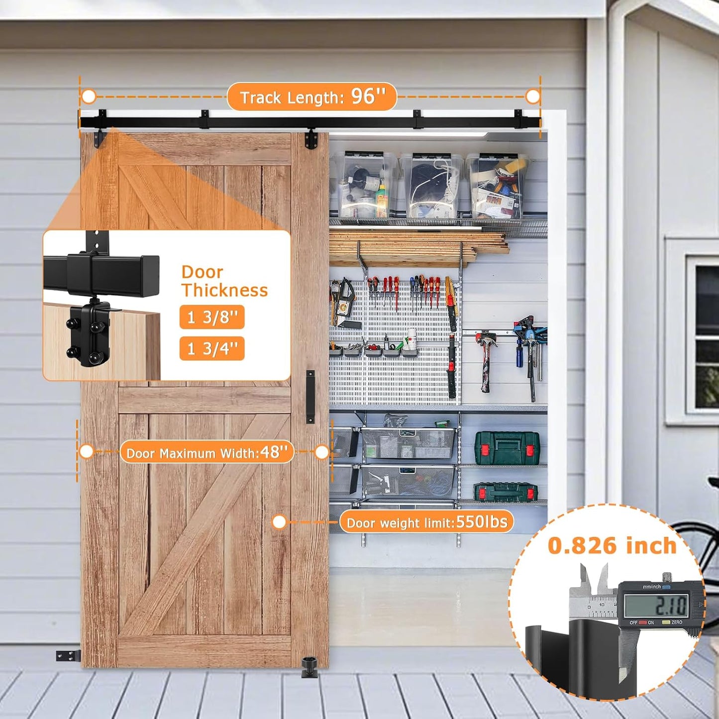 8FT Box Rail Exterior Barn Door Hardware Kit, Heavy Duty Sliding Barn Door Hardware, 550 lbs Capacity, Wall Mount Barndoor Hardware Kit for Exterior (Doors Not Included)