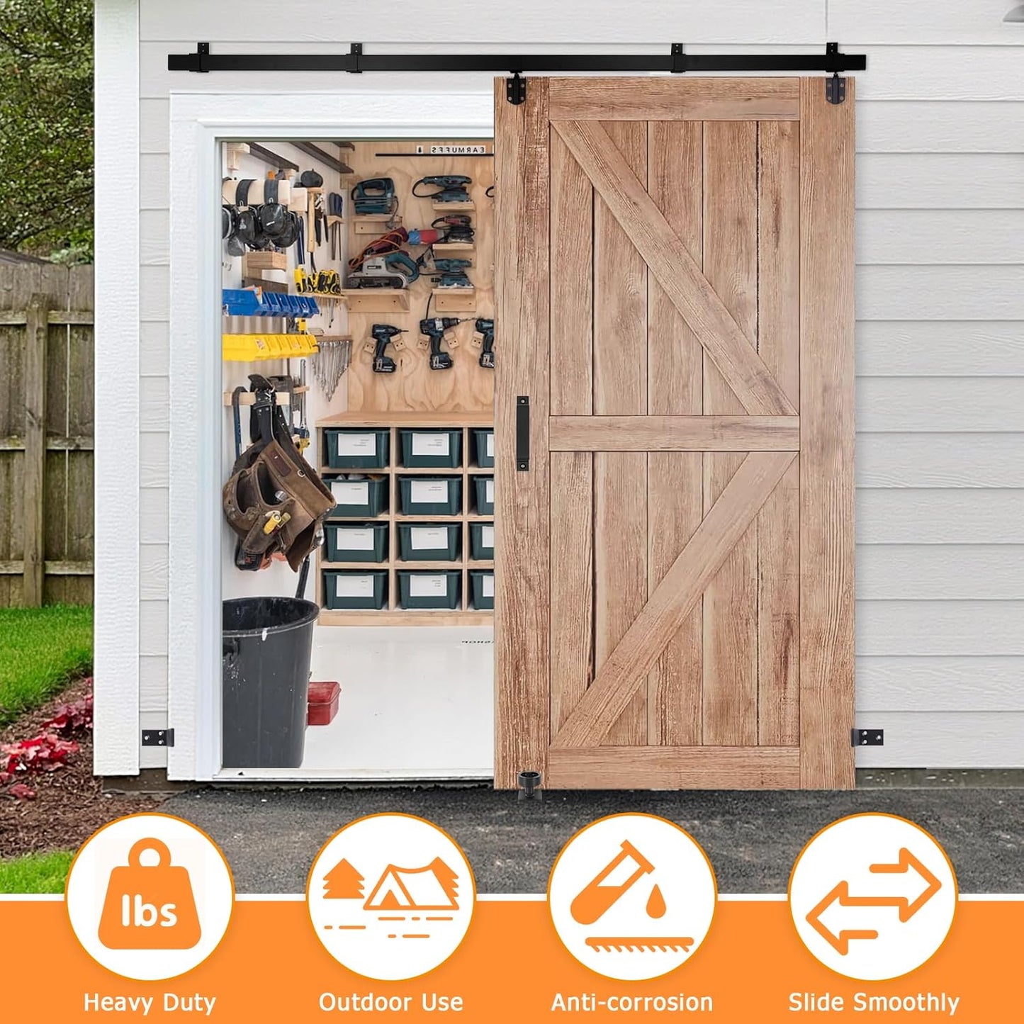 8FT Box Rail Exterior Barn Door Hardware Kit, Heavy Duty Sliding Barn Door Hardware, 550 lbs Capacity, Wall Mount Barndoor Hardware Kit for Exterior (Doors Not Included)